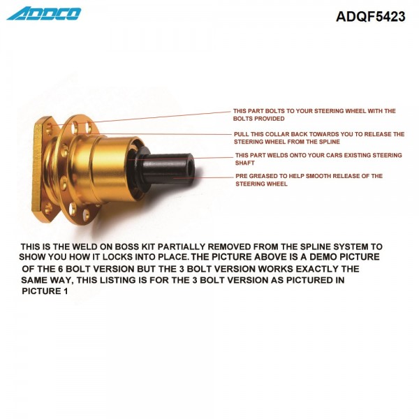 adqf5423_3-1.jpg ADDCO Quick Release Splined Weld-On 3 Bolt For Steering Wheel Hub/Boss ADQF5423
