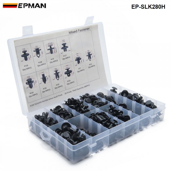 280PCS/Set Mixed Fastener Clip And Tool Car Fender Bumper rivet fixed Clip Fastener For Toyota Honda Lexus Audi Ford EP-SLK280H