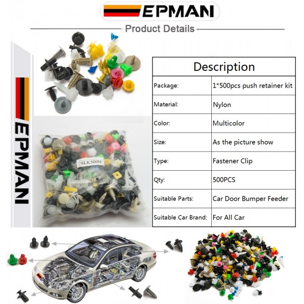 500PCS/Pack Car Door Trim Panel Clip Fasteners Auto Bumper Rivet Fastener Clip Assortments Kit Push EP-SLK500H