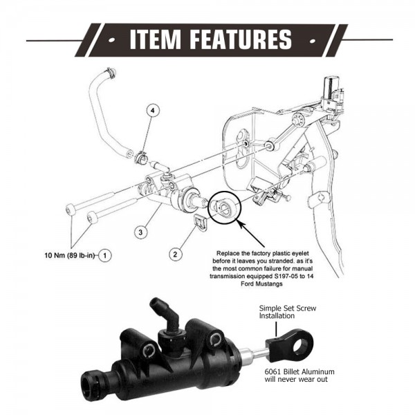epaa01g119_2-1.jpg EPMAN For Ford Mustang 05-14 Clutch Master Cylinder Billet Rod Eyelet Repair Billet Aluminum EPAA01G119