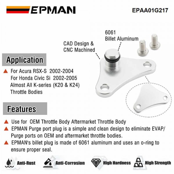 EPMAN Performance K-Series EVAP Purge Port Plug For Honda RSX Civic K20 K24 Aftermarket Throttle Body EPAA01G217