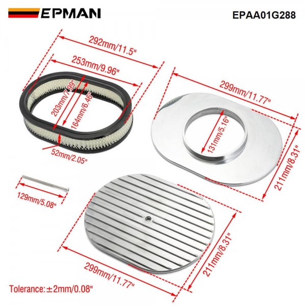 epaa01g288_2-1.jpg EPMAN 12" Oval Polished Aluminum Full Finned Air Cleaner Assembly Fit Chevy Ford Mopar EPAA01G288