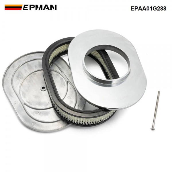 epaa01g288_6-1.jpg EPMAN 12" Oval Polished Aluminum Full Finned Air Cleaner Assembly Fit Chevy Ford Mopar EPAA01G288