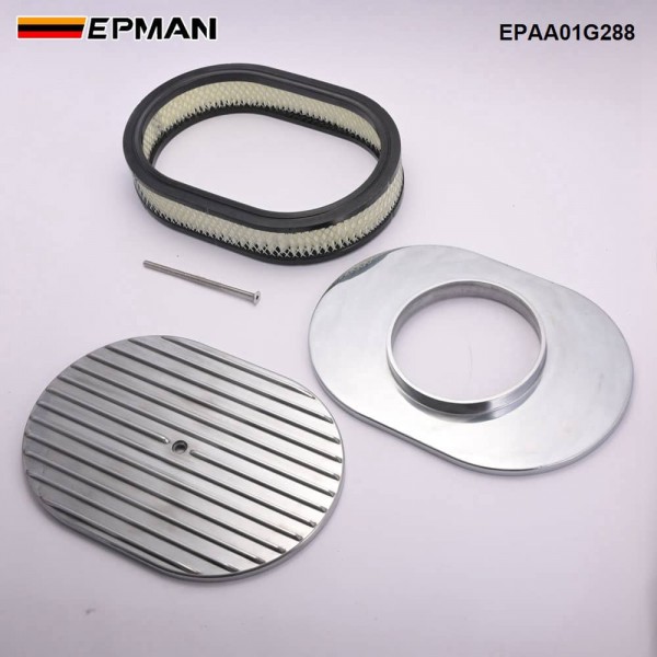 epaa01g288_7-1.jpg EPMAN 12" Oval Polished Aluminum Full Finned Air Cleaner Assembly Fit Chevy Ford Mopar EPAA01G288