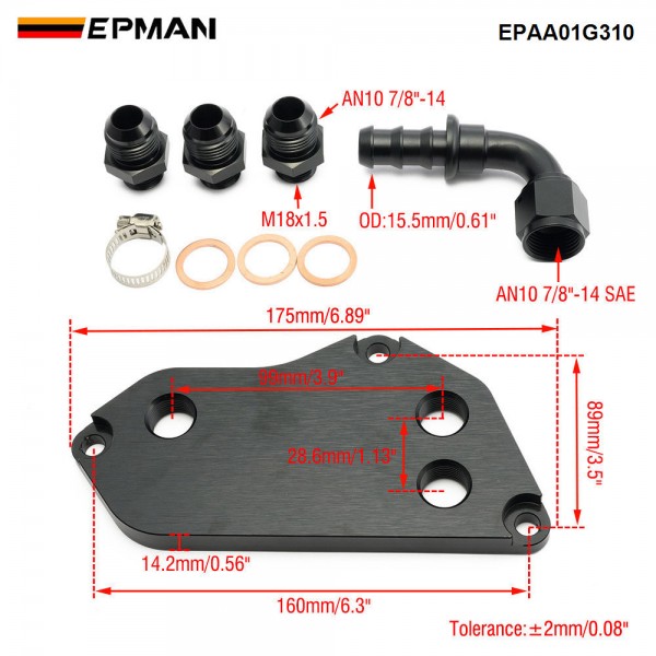EPMAN AN10 Oil Cooler Adapter / Aluminum Connectors Oil Filter Sandwich Plate Adapter ForBMW F30 N20B20 N52B30 EPAA01G310