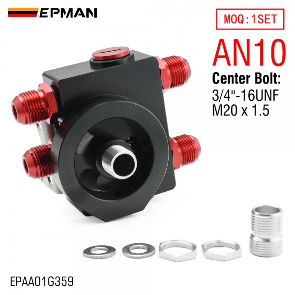 epaa01g359_1-1.jpg EPMAN M20 x 1.5 3/4"-16UNF External Oil Filter Relocation Kit Cooler Sandwich Plate with Thermostat 4x AN10 Outlets EPAA01G359 - Image 1
