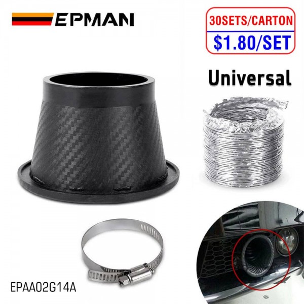 EPMAN 30SETS/CARTON Round Shape Front Bumper Air Inlet Pipe, Turbo Air Intake Pipe Funnel Kit Universal Carbon Fiber Pattern for Most Vehicles EPAA02G14A-30T