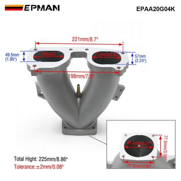 epaa20g04k_2-1.jpg EPMAN Cast Aluminum Y-Pipe Manifold Intake Oval for Nissan TB48 For Toyota 1FZ 4500 Turbo Upgrade EPAA20G04K