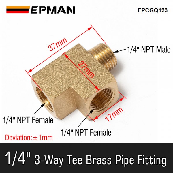 epcgq123_2-1.jpg EPMAN Extruded Barstock Street Tee T Female Male Brass Fitting 1/4 NPT Oil Water Gas Pipe/Tank EPCGQ123