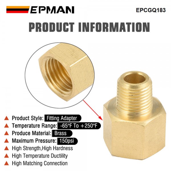 EPMAN Reducer Pipe Adapter 1/4" NPT Female To 1/8" NPT Male Brass Fitting Water Air Gas EPCGQ183