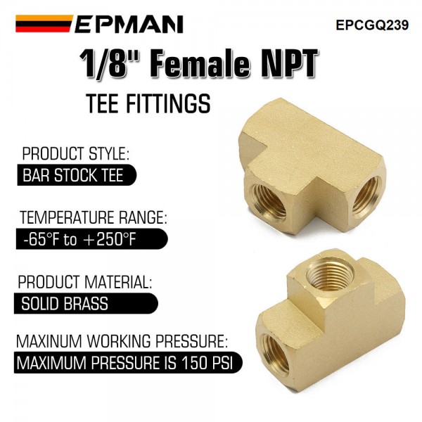 epcgq239_3-1.jpg EPMAN Brass Tee Fitting 1/8" X 1/8" X 1/8" NPT Female Pipe Fittings For Vacuum Line, Fuel Pump, Oil Cooler EPCGQ239