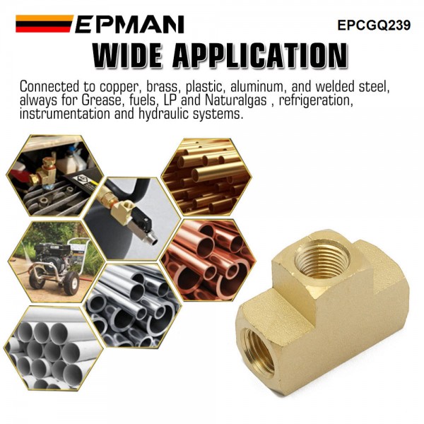 epcgq239_5-1.jpg EPMAN Brass Tee Fitting 1/8" X 1/8" X 1/8" NPT Female Pipe Fittings For Vacuum Line, Fuel Pump, Oil Cooler EPCGQ239