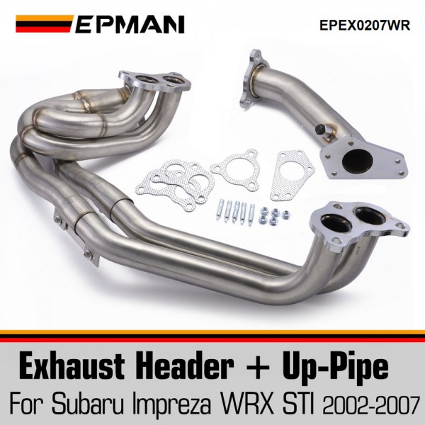 epex0207wr_1-1.jpg EPMAN For Subaru lmpreza WRX STI 2002-2007 2.0L 2.5L Turbo Stainless Steel Exhaust Header + Up-Pipe EPEX0207WR - Image 1