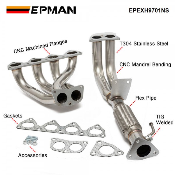 epexh9701ns_2-1.jpg EPMAN For Honda Prelude 97-01 Header Non SH Stainless SteelExhaust Header EPEXH9701NS