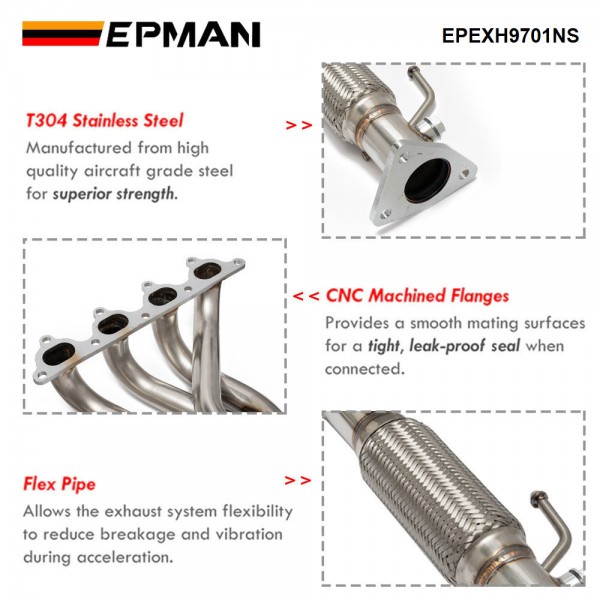 epexh9701ns_4-1.jpg EPMAN For Honda Prelude 97-01 Header Non SH Stainless SteelExhaust Header EPEXH9701NS