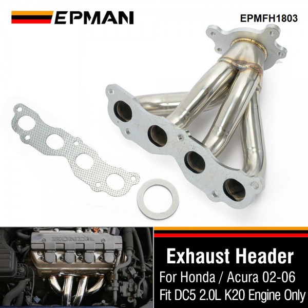 epmfh1803_1-1.jpg EPMAN For Honda CIVIC Si EP3/RSX DC5 2.0 2002-2006 Polished S/S Manifold Header Exhaust EPMFH1803 - Image 1