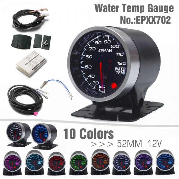 epxx702_1-1.jpg EPMAN 12V Universal 2" 52mm Water Temp Gauge Water Temperature Meter 10 Colors Digital LED Display Meter For Car With Sensor And Holder EPXX702 - Image 1