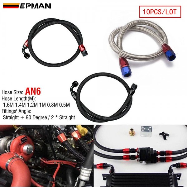 tkhs0r6an_tkhs90r6an_1-1.jpg EPMAN 10PCS/LOT 55" 6AN Stainless Steel Braided Oil/Fuel Line w/ Fitting Hose End Adapter - Image 1